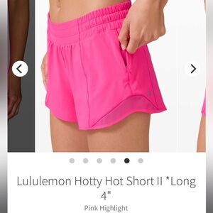 Lululemon Hotty Hot Pink Highlight shorts